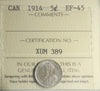 1914 Canada 5-cents ICCS Certified EF45