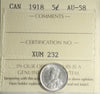 1918 Canada 5-cents ICCS Certified AU58