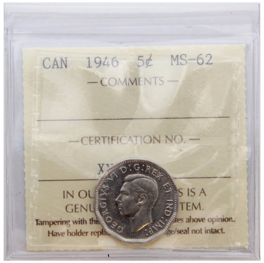 1946 Canada 5-cents ICCS Certified MS62
