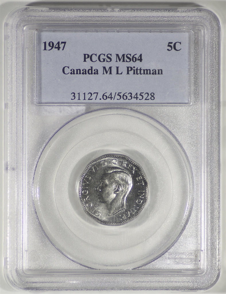 1947 Maple Leaf Canada 5-cents PCGS Certified MS64 Pittman Sale