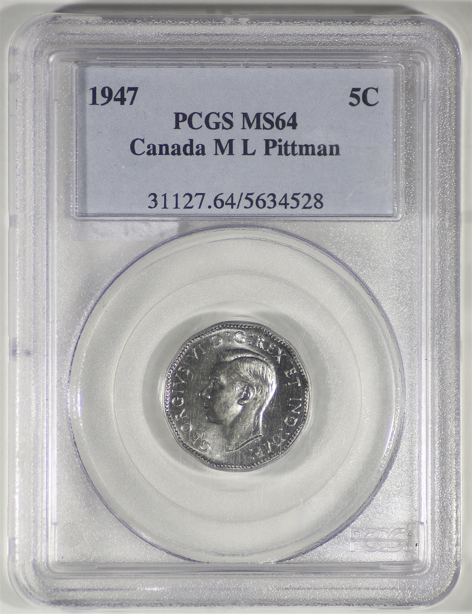 1947 Maple Leaf Canada 5-cents PCGS Certified MS64 Pittman Sale