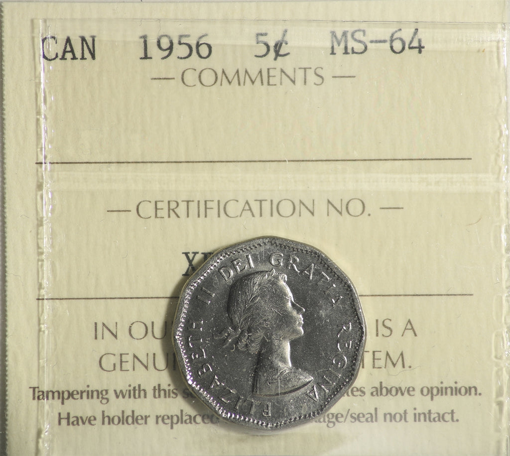 1956 Canada 5-cents ICCS Certified MS64