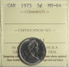 1975 Canada 5-cents ICCS Certified MS64