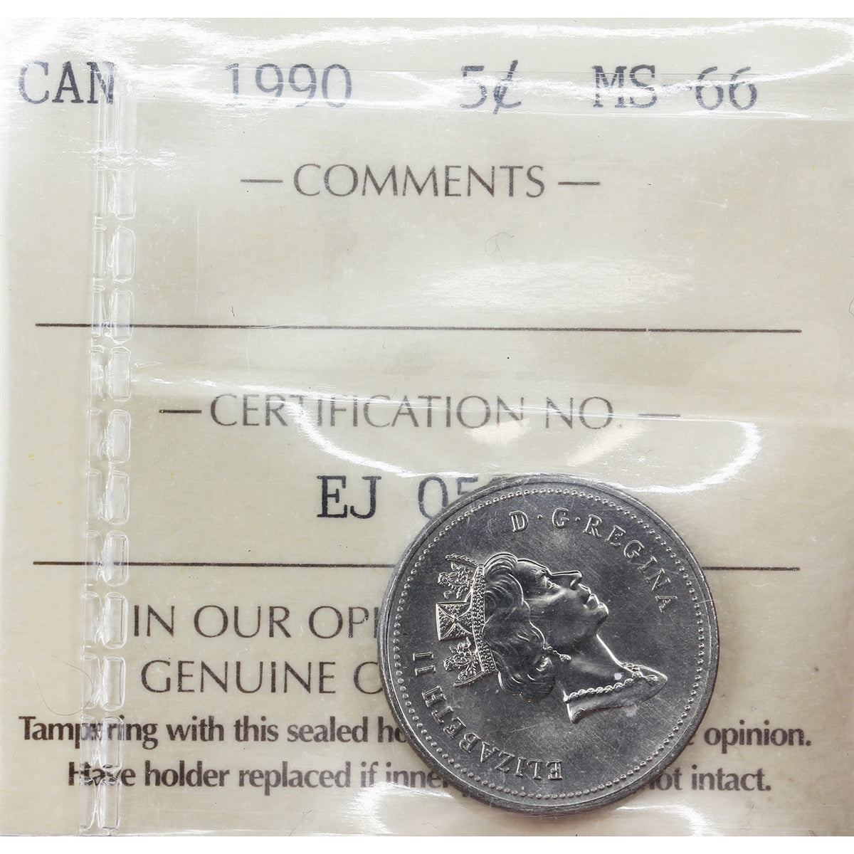 1990 Canada 5-cents ICCS Certified MS66