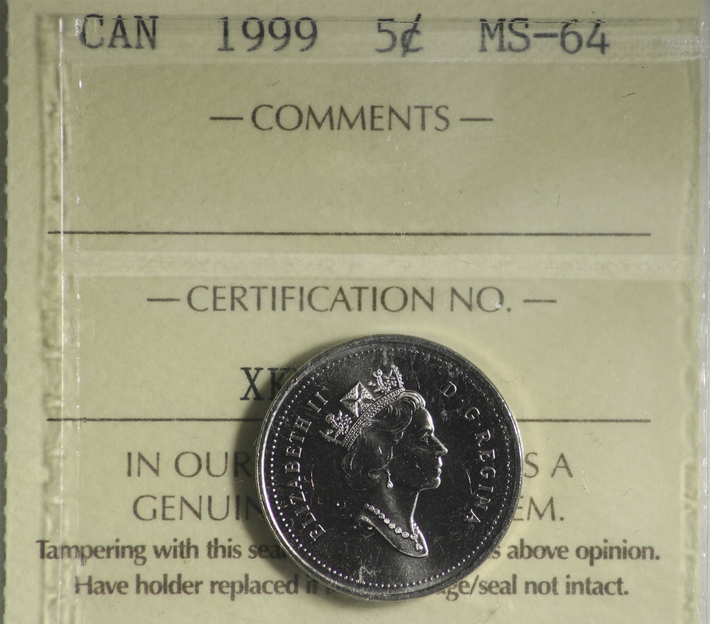 1999 Canada 5-cents ICCS Certified MS64