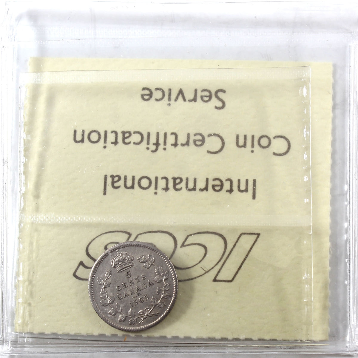 1909 Round Leaves, Bow Tie Canada 5-cents ICCS Certified EF45