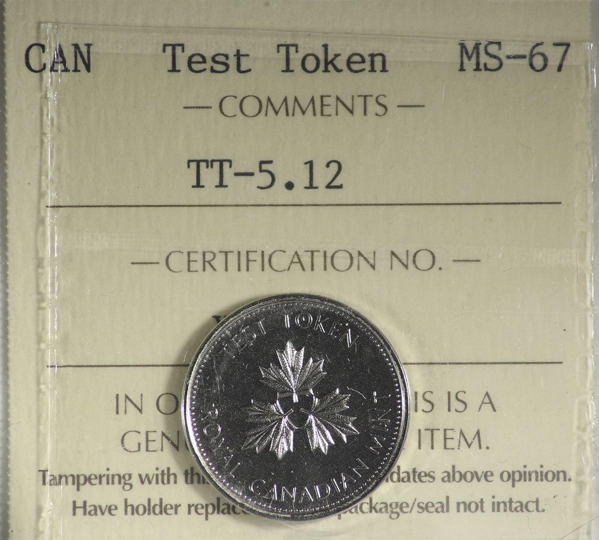 (2004) Canada 5-cents Test Token TT-5-12 ICCS Certified MS67