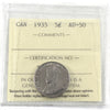 1935 Canada 5-cents ICCS Certified AU50