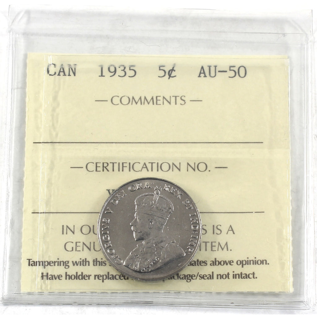1935 Canada 5-cents ICCS Certified AU50