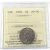 1938 Canada 5-cents ICCS Certified AU50