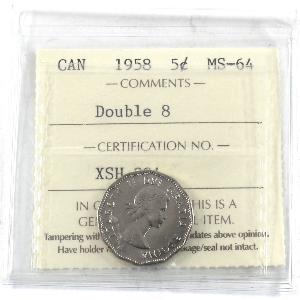 1958 Double 8 Canada 5-cents ICCS Certified MS64