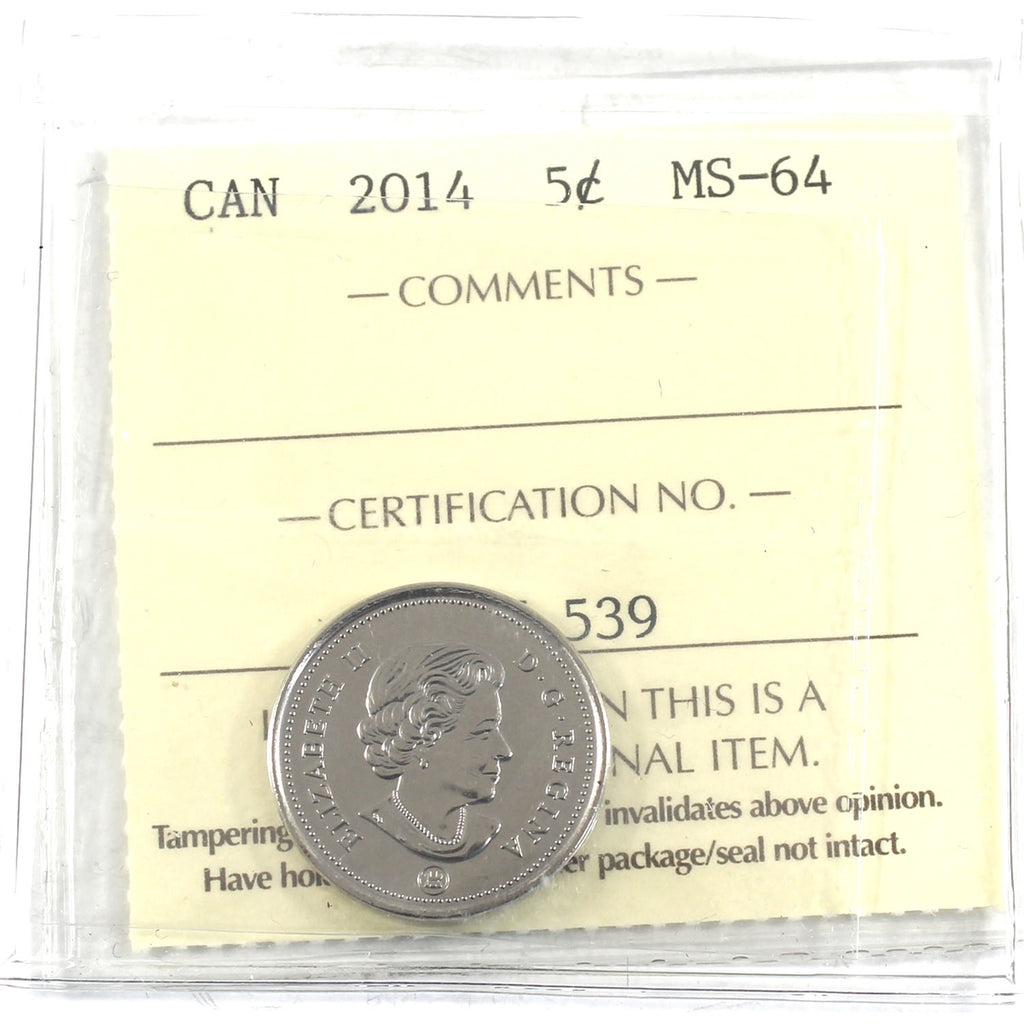 2014 Canada 5-cents ICCS Certified MS64
