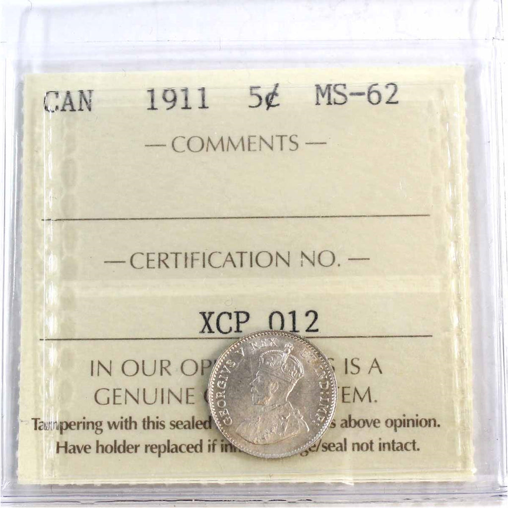 1911 Canada 5-cents ICCS Certified MS62