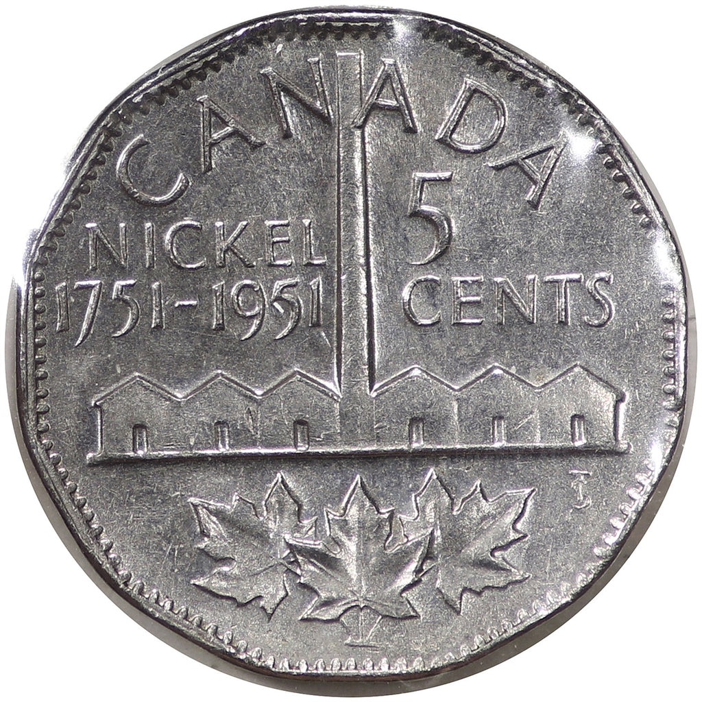 1951 Refinery Half Moon Canada 5-cents Uncirculated (MS60