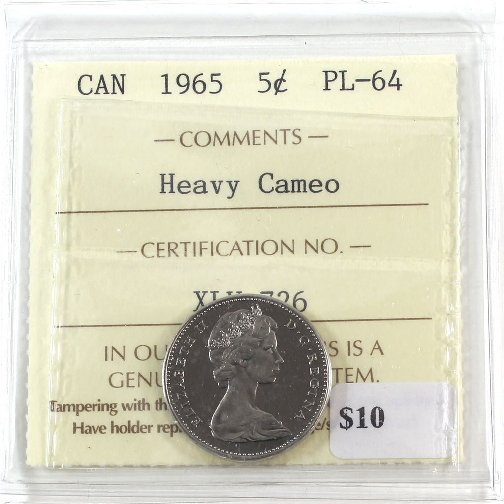 1965 Canada 5-cents ICCS Certified PL64 Heavy Cameo