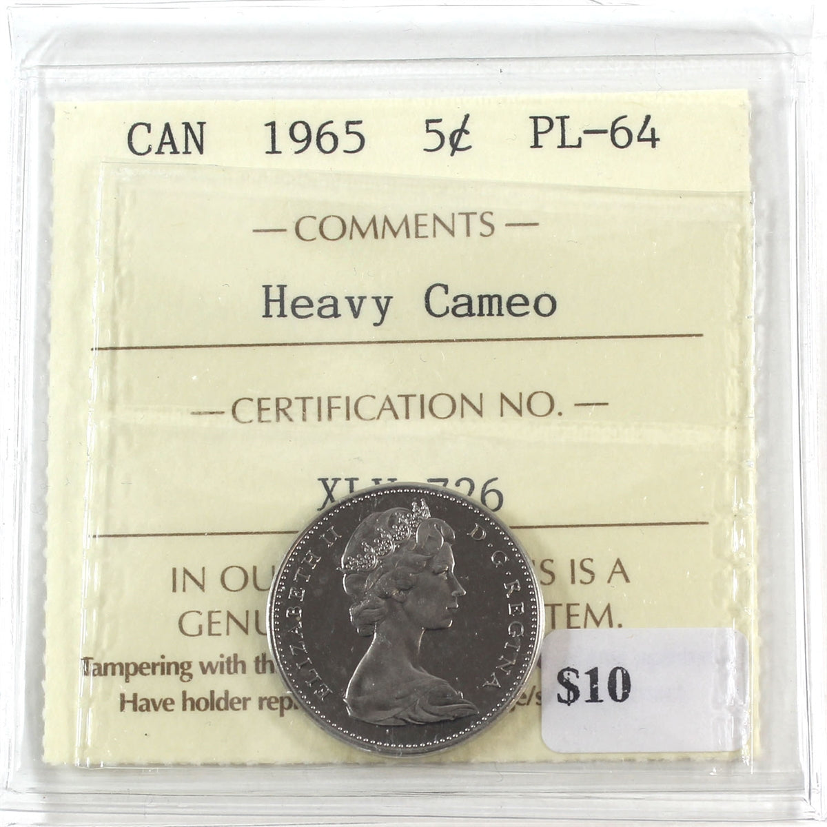 1965 Canada 5-cents ICCS Certified PL64 Heavy Cameo
