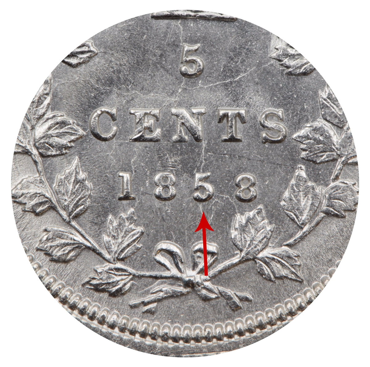 1858 Small Date Canada 5-cents Choice Brilliant Uncirculated (MS64) $