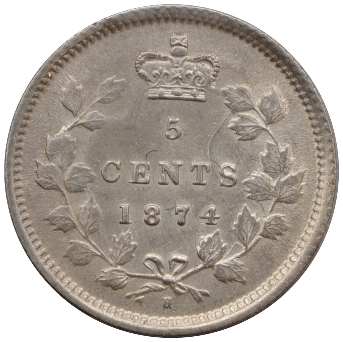 1874H Plain 4 Canada 5-cents AU-UNC (AU55) $