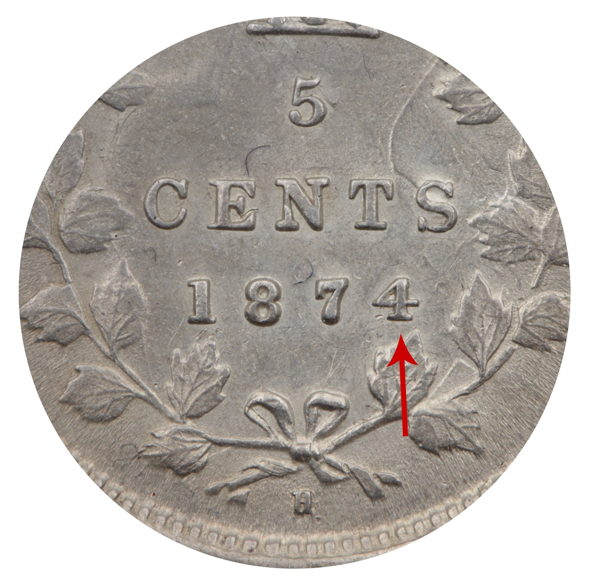 1874H Plain 4 Canada 5-cents AU-UNC (AU55) $