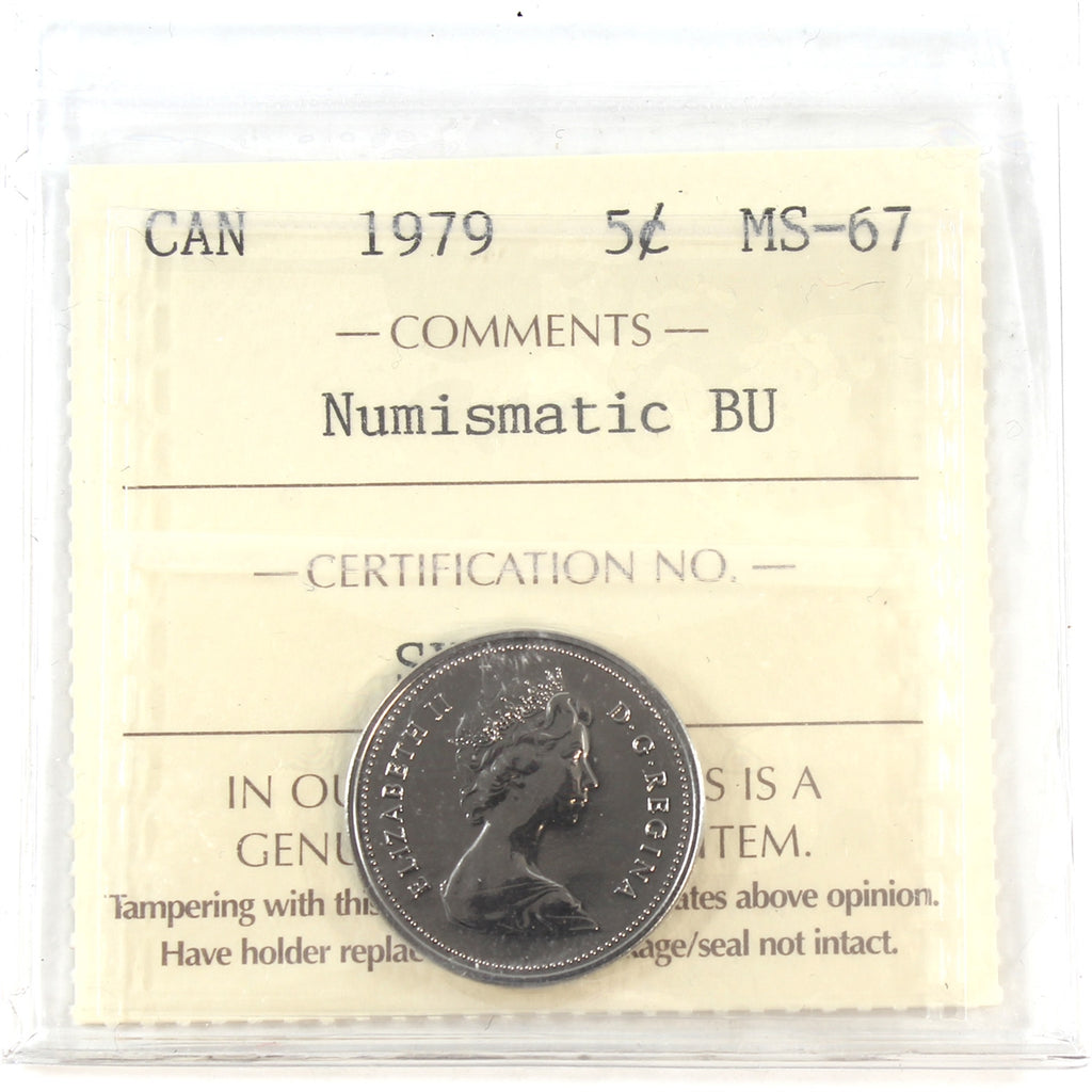 1979 Canada 5-cents ICCS Certified MS67 Numismatic BU