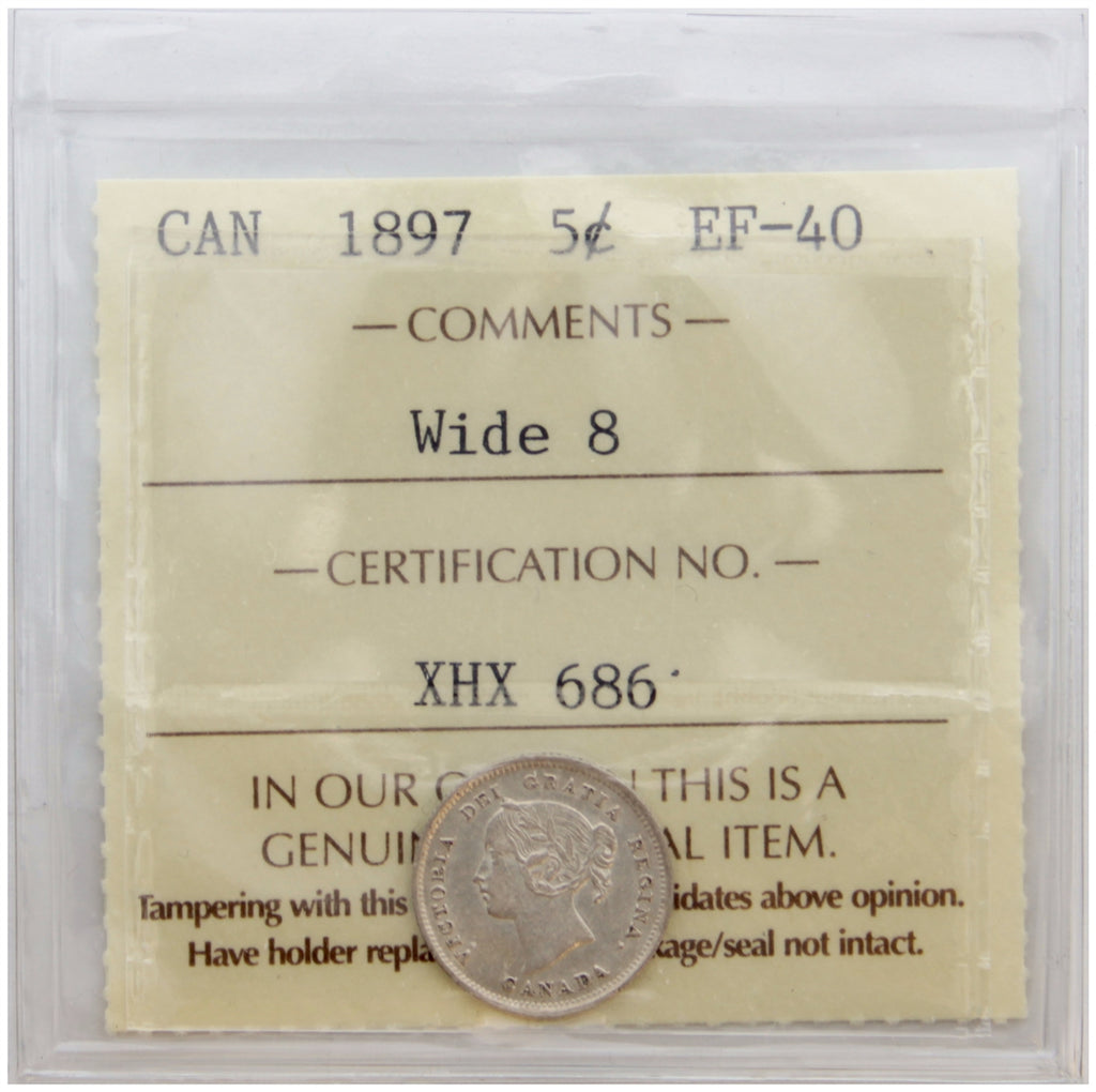 1897 Wide 8 Canada 5-cents ICCS Certified EF40