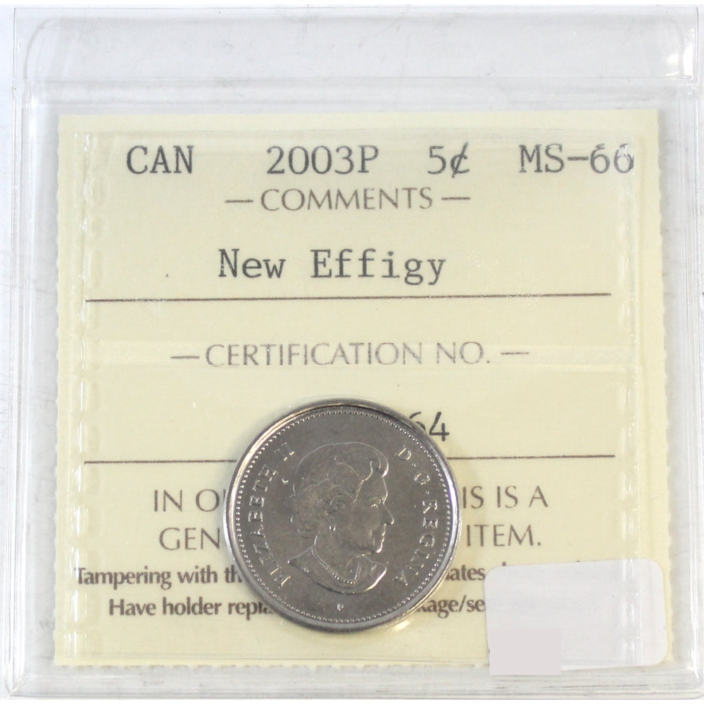 2003P New Effigy Canada 5-cents ICCS Certified MS66