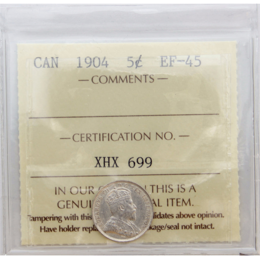 1904 Canada 5-cents ICCS Certified EF45