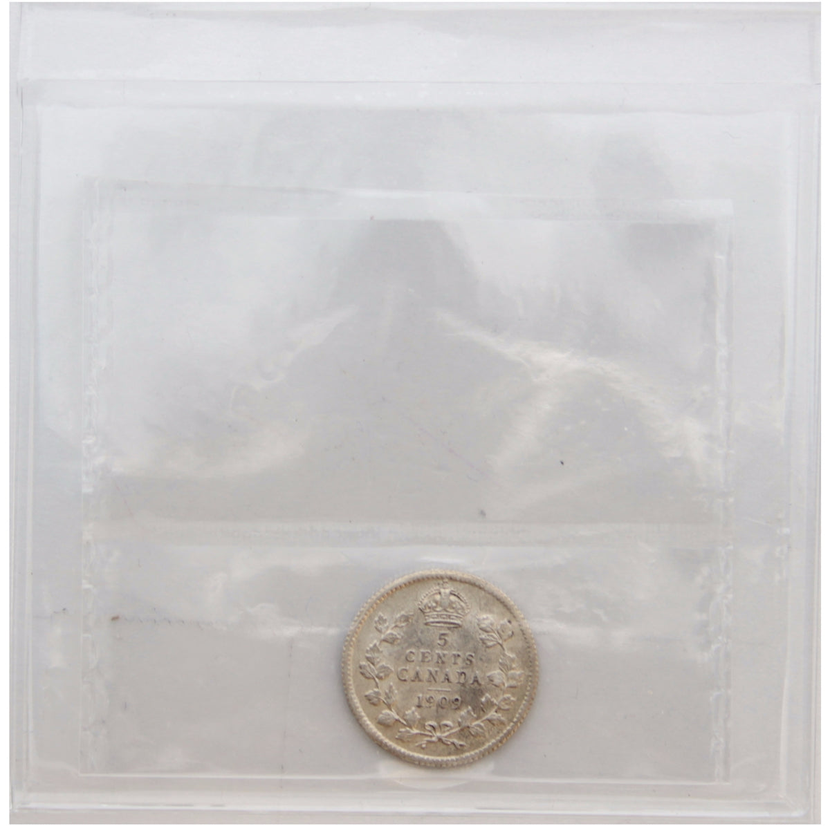 1909 Round Leaves, Bow Tie Canada 5-cents ICCS Certified AU50