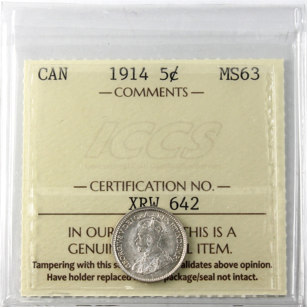 1914 Canada 5-cents ICCS Certified MS63