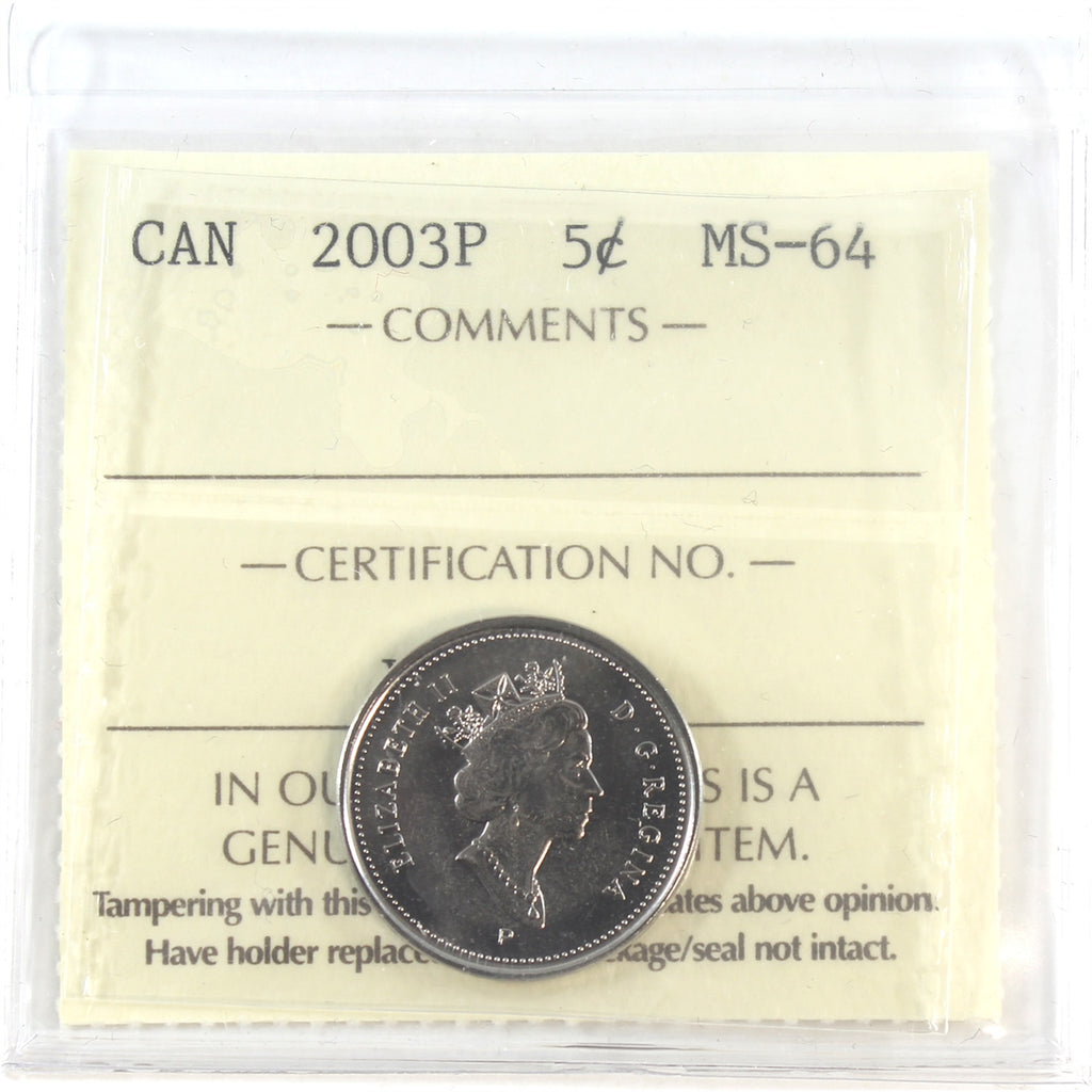 2003P Old Effigy Canada 5-cents ICCS Certified MS64
