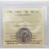 1941 Canada 5-cents ICCS Certified MS62