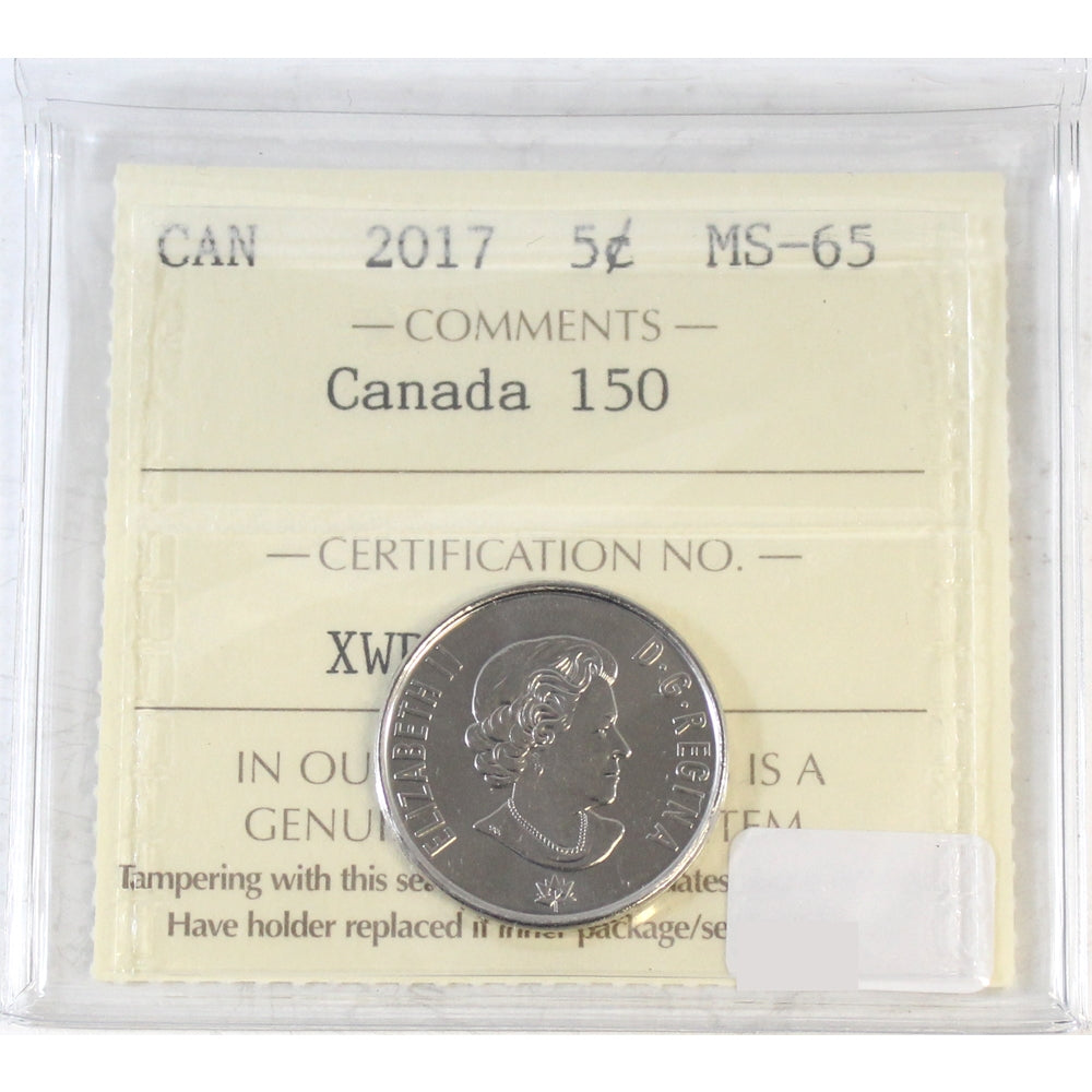 2017 Canada 150th 5-cents ICCS Certified MS65