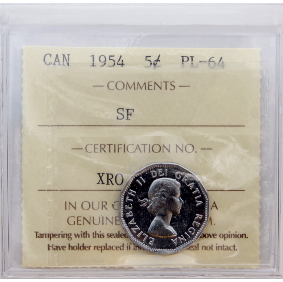 1954 SF Canada 5-cents ICCS Certified PL-64