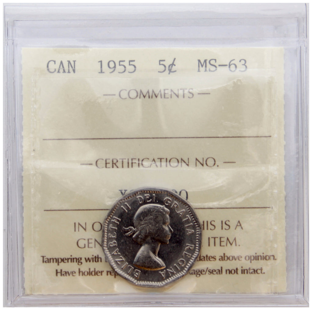1955 Canada 5-cents ICCS Certified MS63