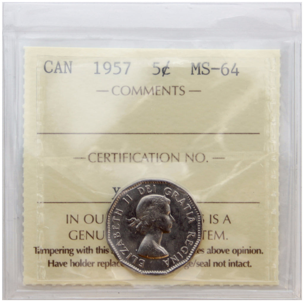 1957 Canada 5-cents ICCS Certified MS64