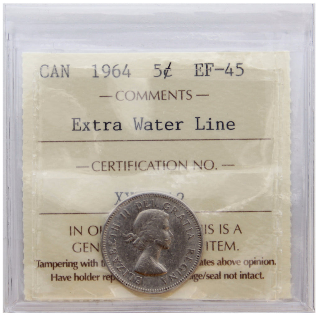 1964 Extra Water Line Canada 5-cents ICCS Certified EF45