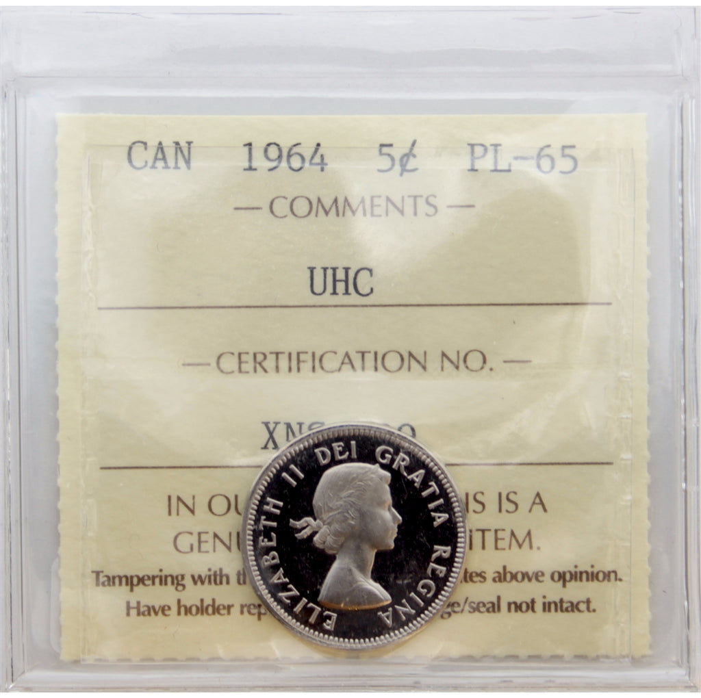 1964 Canada 5-cents ICCS Certified PL65 Ultra Heavy Cameo