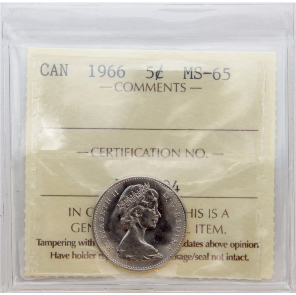 1966 Canada 5-cents ICCS Certified MS65 (XJG 704)