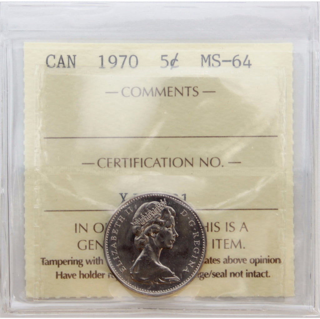 1970 Canada 5-cents ICCS Certified MS64