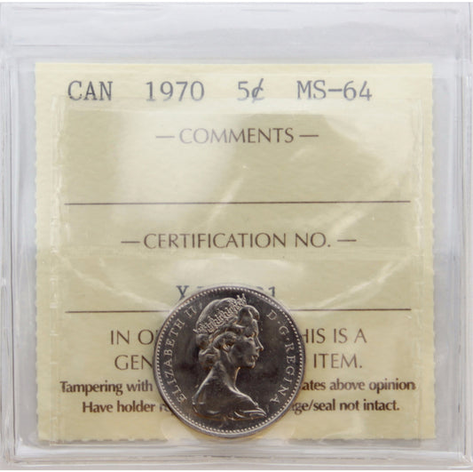 1970 Canada 5-cents ICCS Certified MS64
