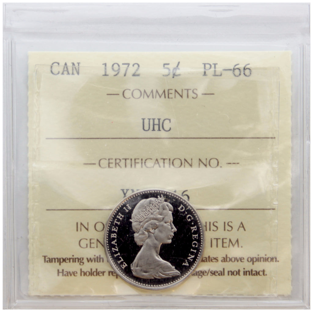 1972 Canada 5-cents ICCS Certified PL66 Ultra Heavy Cameo