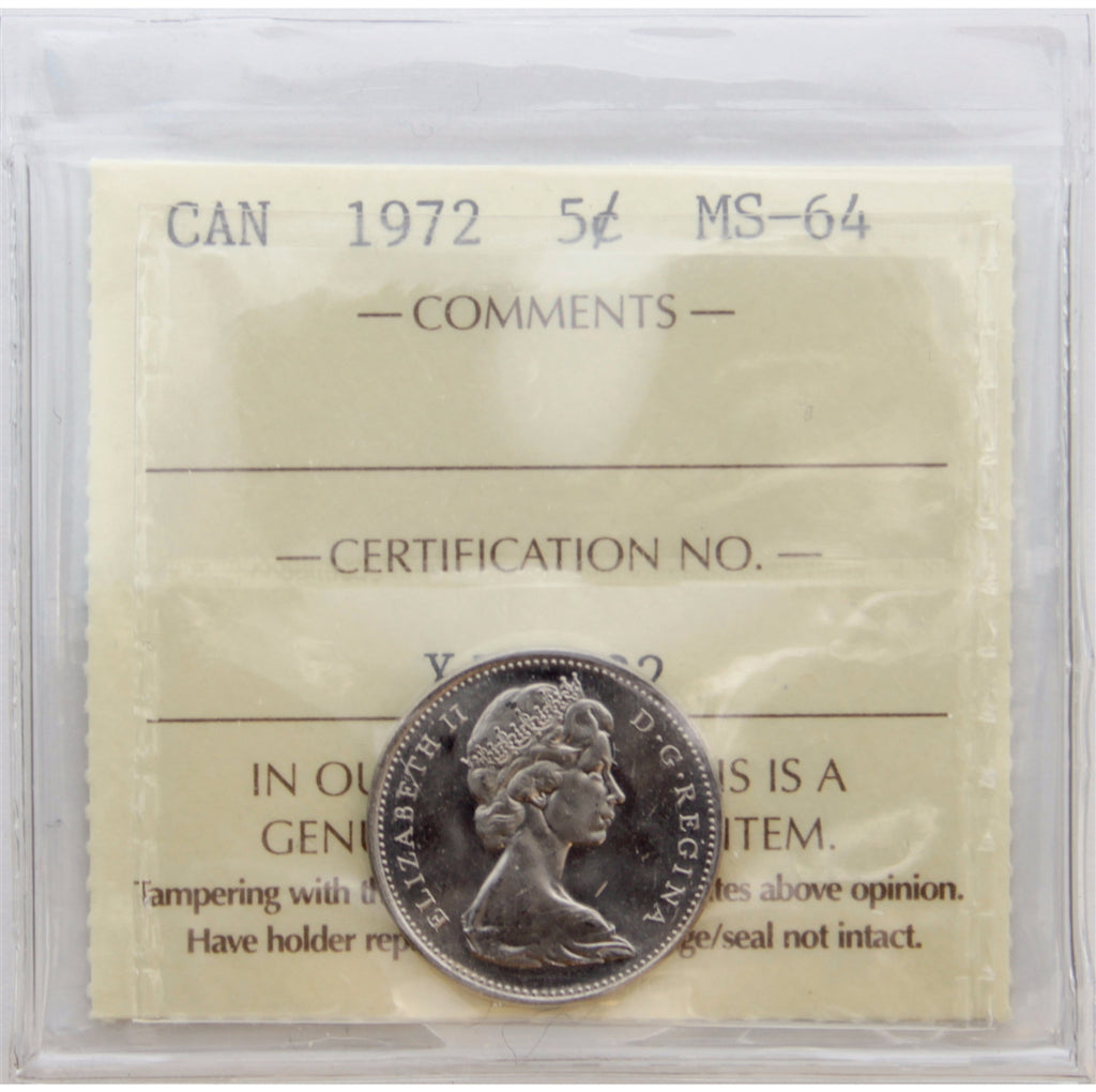 1972 Canada 5-cents ICCS Certified MS64