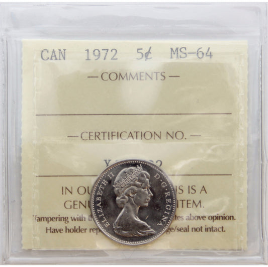 1972 Canada 5-cents ICCS Certified MS64