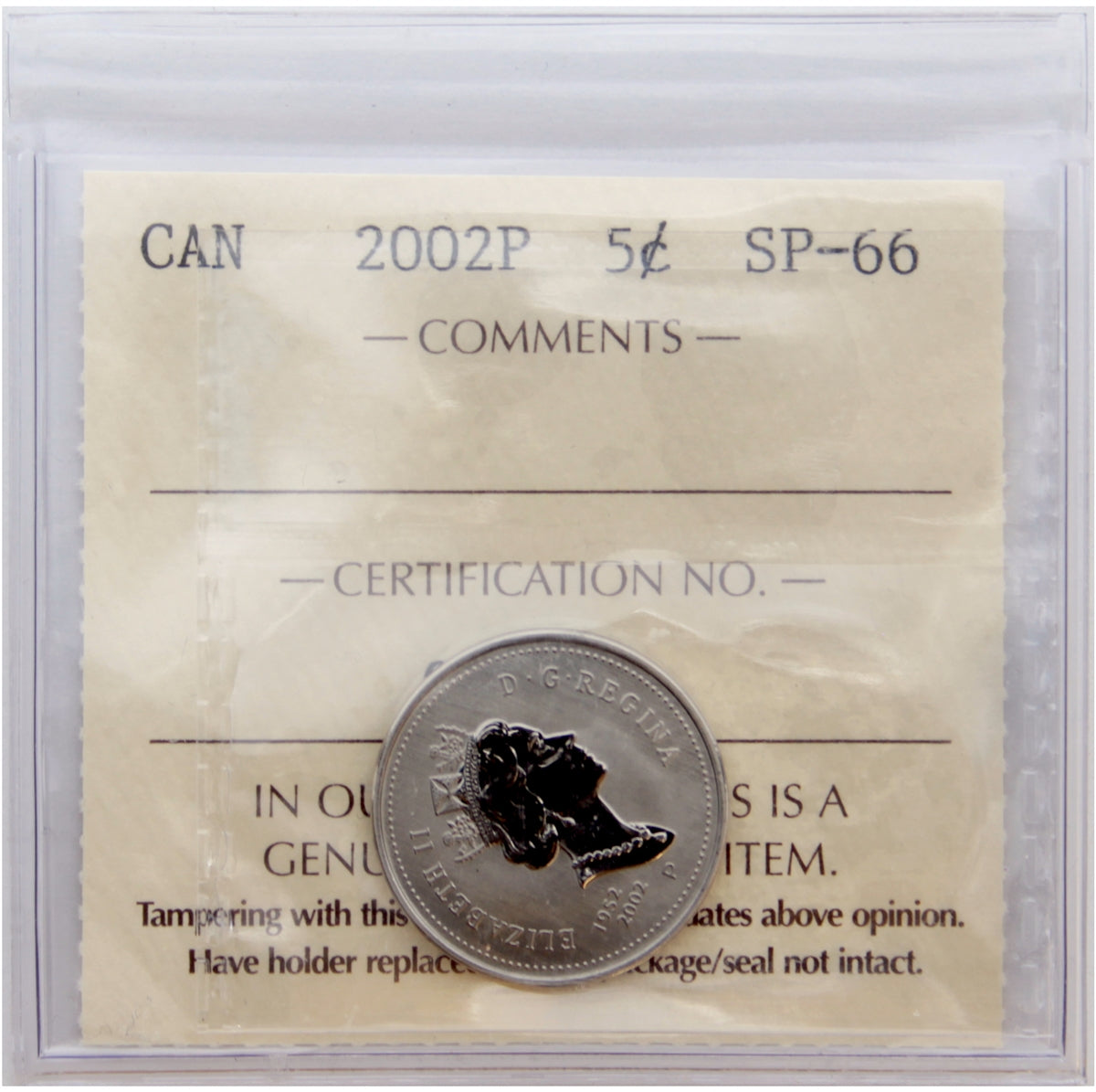 2002P Canada 5-cents ICCS Certified SP66