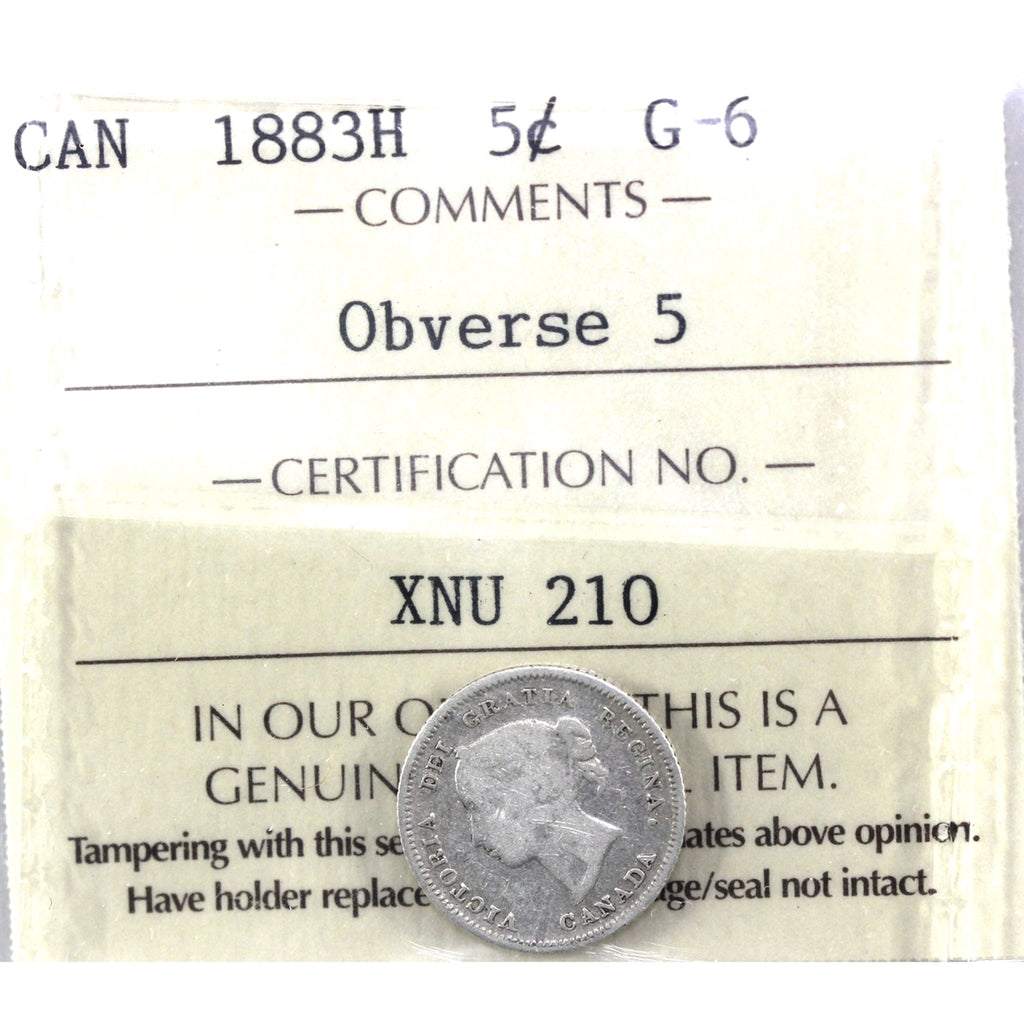 1883H Obv. 5 Canada 5-cents ICCS Certified G6