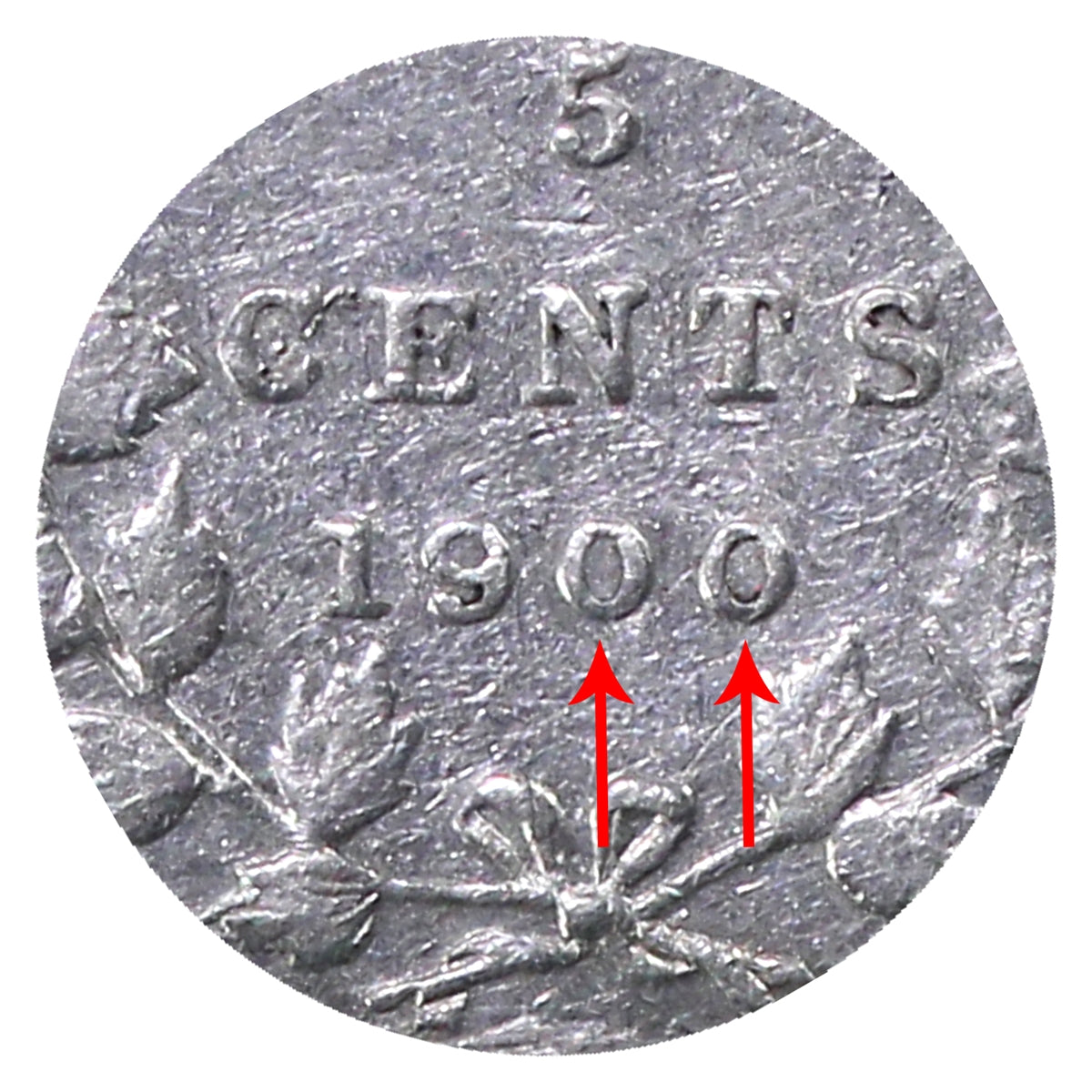 1900 Round O's Canada 5-cents ICCS Certified F15