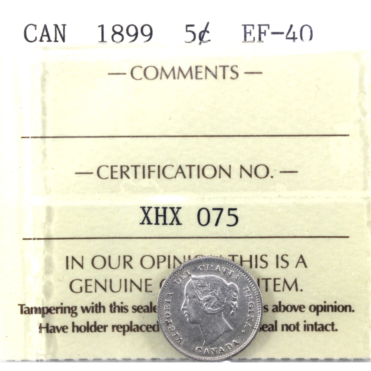 1899 Canada 5-cents ICCS Certified EF40