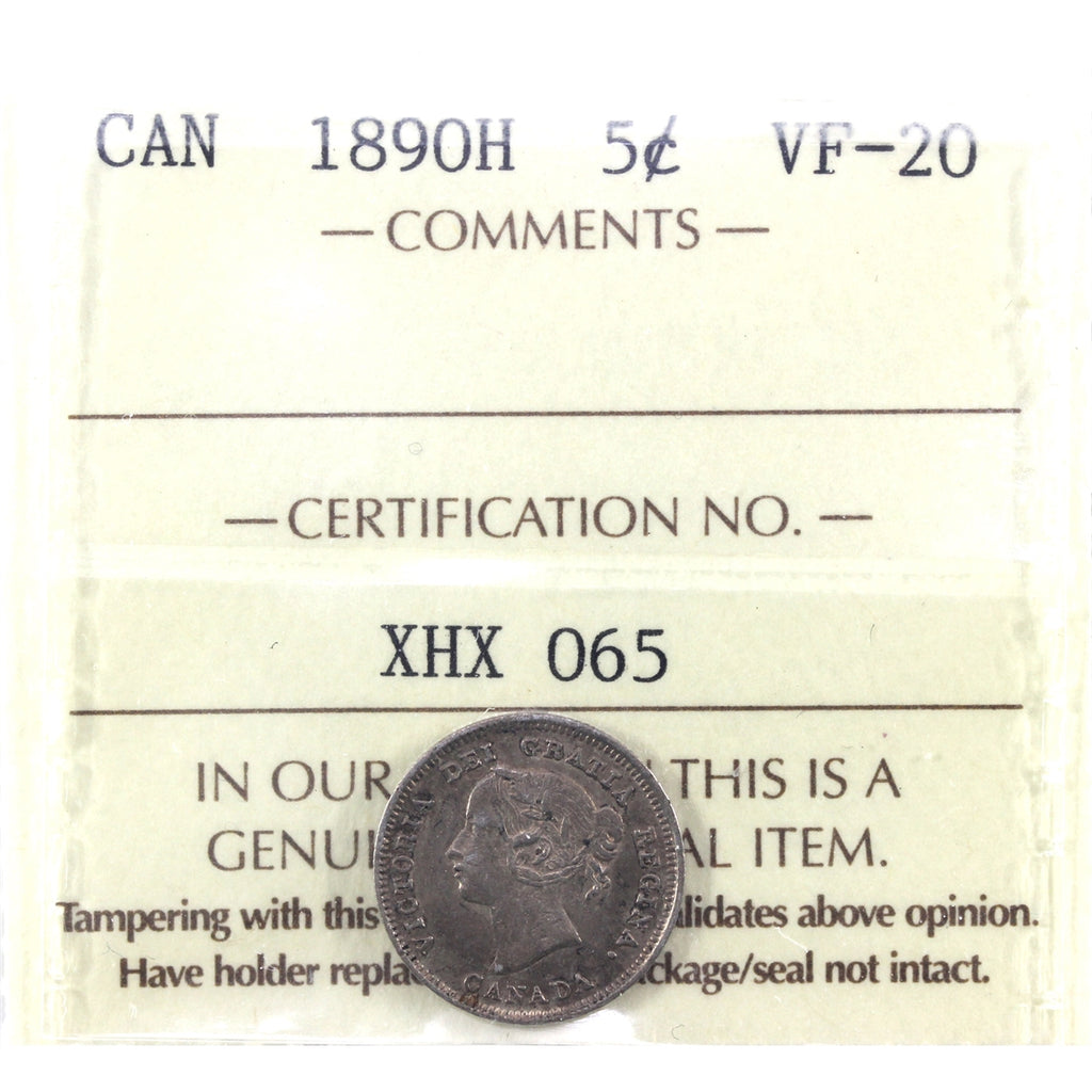 1890H Canada 5-cents ICCS Certified VF20