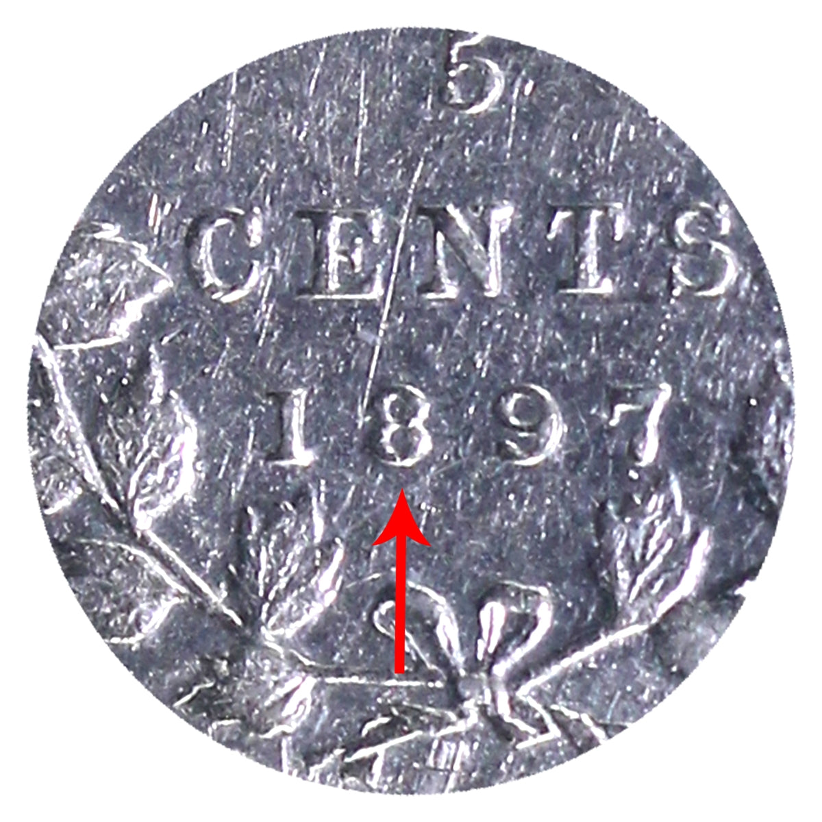 1897 Slender 8 Canada 5-cents ICCS Certified EF40