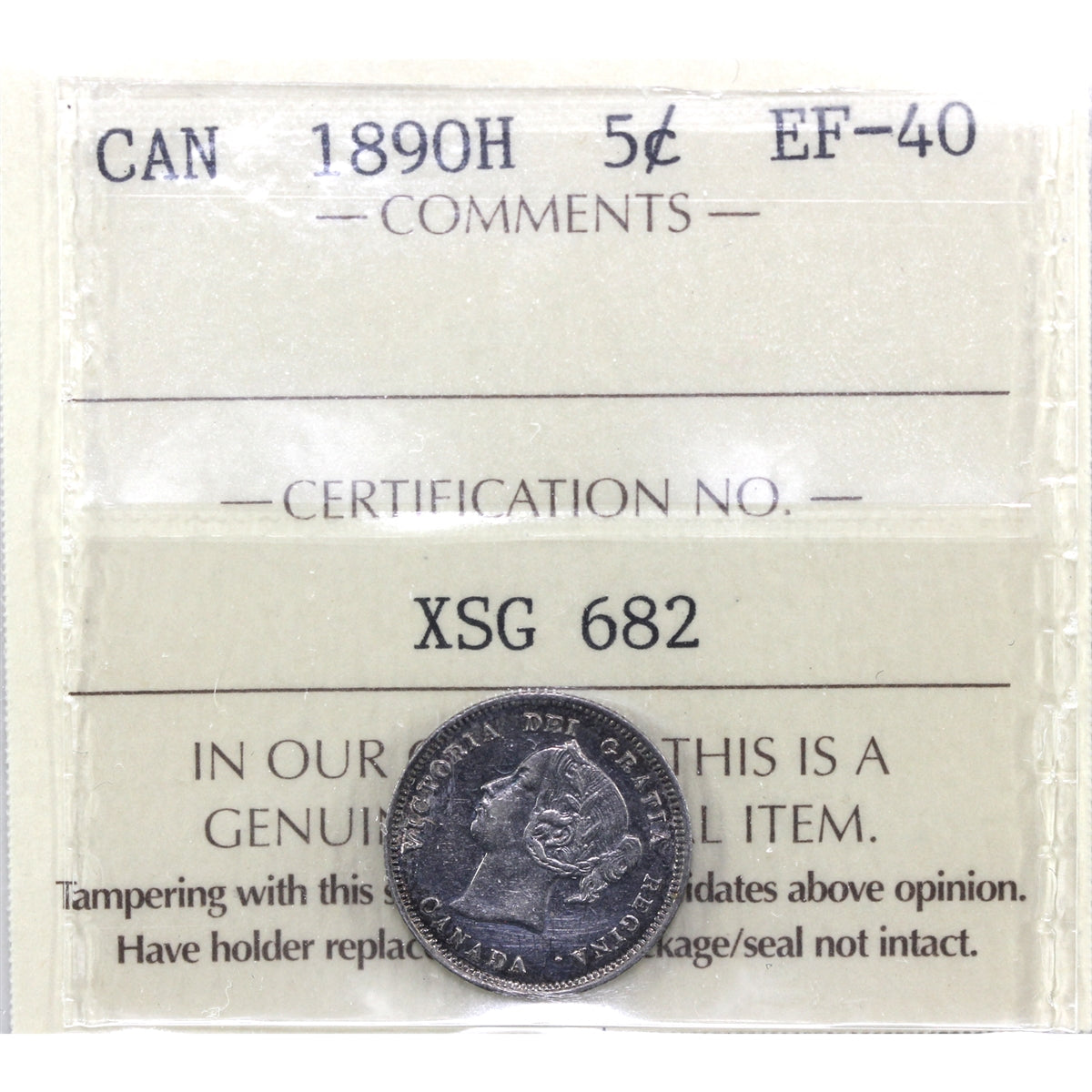 1890H Canada 5-cents ICCS Certified EF40